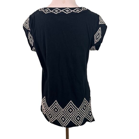 BCBGMaxazria Black & White Embroidered Tunic Top Size Large - Picture 4 of 6